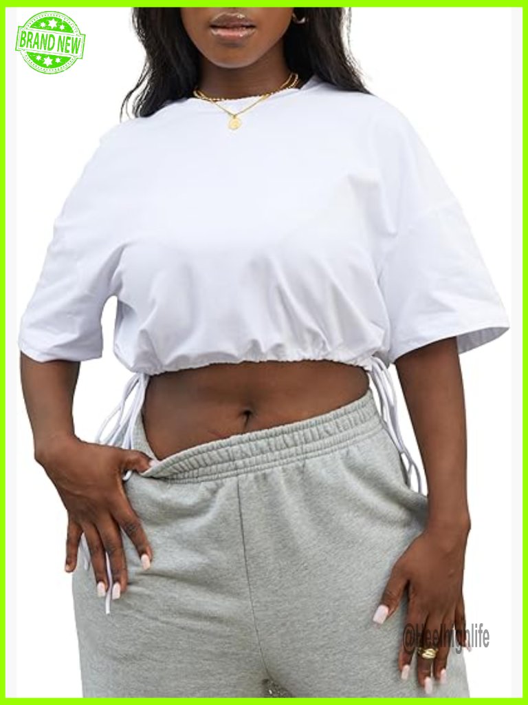 Women's Graphic Crop Top Drawstring T-Shirt Summer